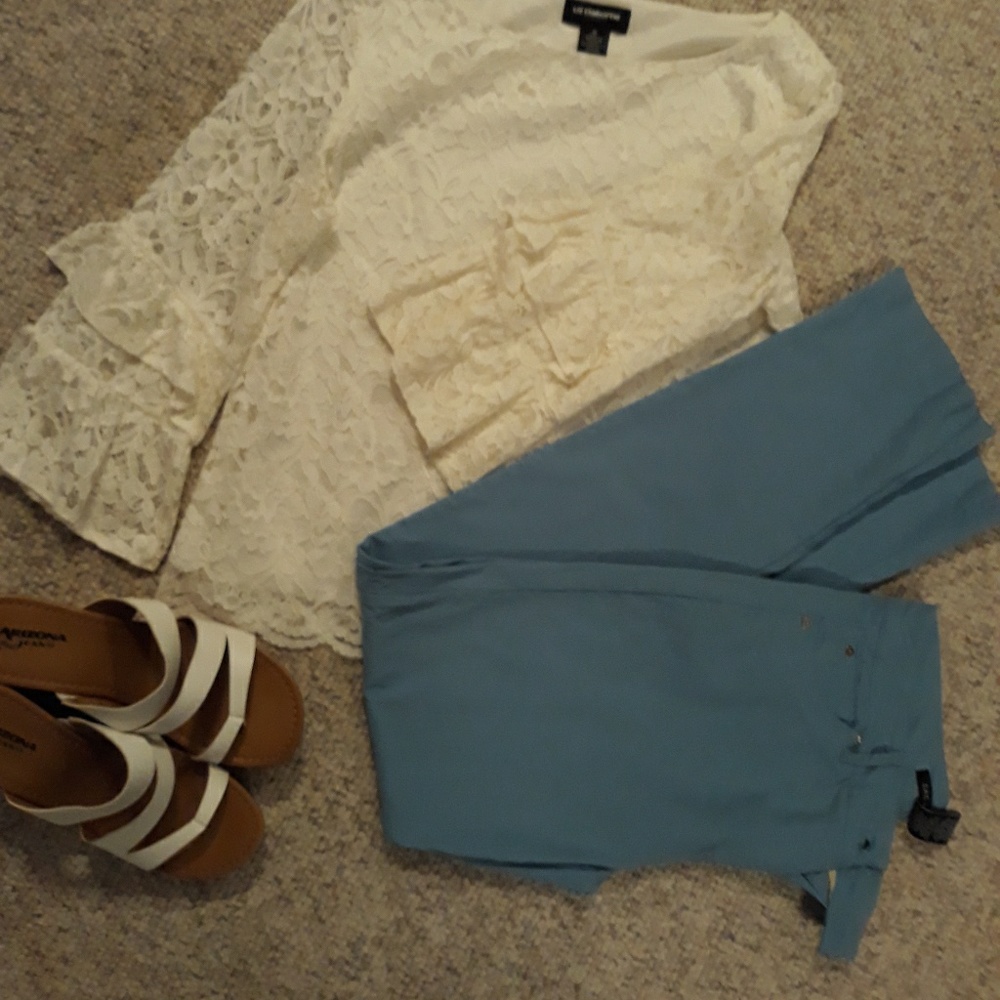 Zac and Rachel light blue pants